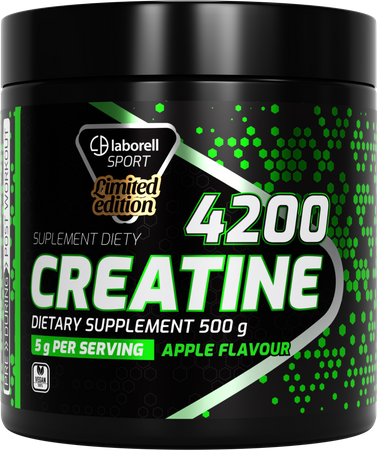 Creatine monohydrate jabłko 500g Laborell + gratis PRE-WORKOUT Shot malinowy